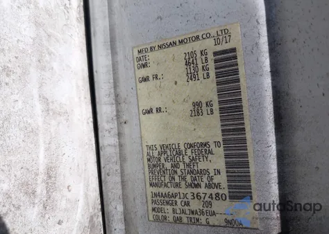 2018 Nissan Maxima 3.5 Sv z USA, uszkodzony, nr VIN 1N4AA6AP1JC367480